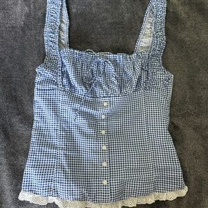 VS Pink x Frankie's Bikinis Blue & White Gingham Tank SMALL